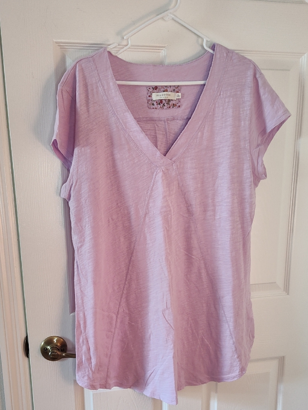 Soft V-Neck Short Sleeve Top - Lavender